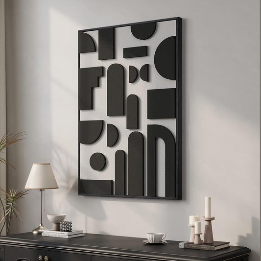 Skiennix 3D Black and White Abstract Wall Art - Modern Geometric Design for Home Decor | 24x36 In