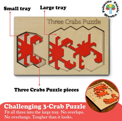 Three Crabs Puzzle - Wooden Brain Teaser for Teens & Adults | Educational Family Games & Unique Classroom Gifts