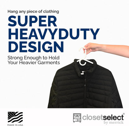 Super Heavy Duty Plastic Hangers - Made in USA | 24 Pack of Durable White Hangers