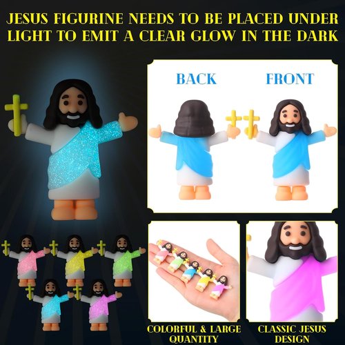 CroBlissful Mini Jesus Figurines - 30 Sets Glow in The Dark with "Let Your Light Shine" Cards | Perfect for Sunday School