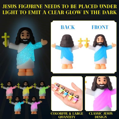 CroBlissful Mini Jesus Figurines - 30 Sets Glow in The Dark with "Let Your Light Shine" Cards | Perfect for Sunday School