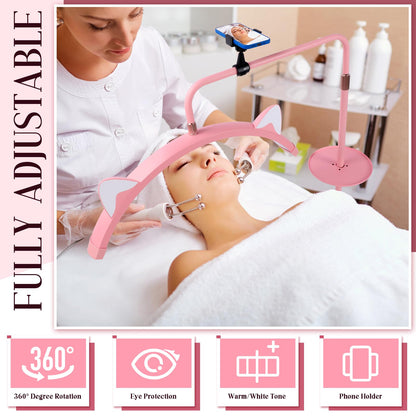 VINGVO Lash Light for Eyelash Tech, Estheticians Light with Adjustable Brightness & Height, Half Moon Light with Phone Holder, LED Beauty Lamp for Eyelash Extensions, Makeup,