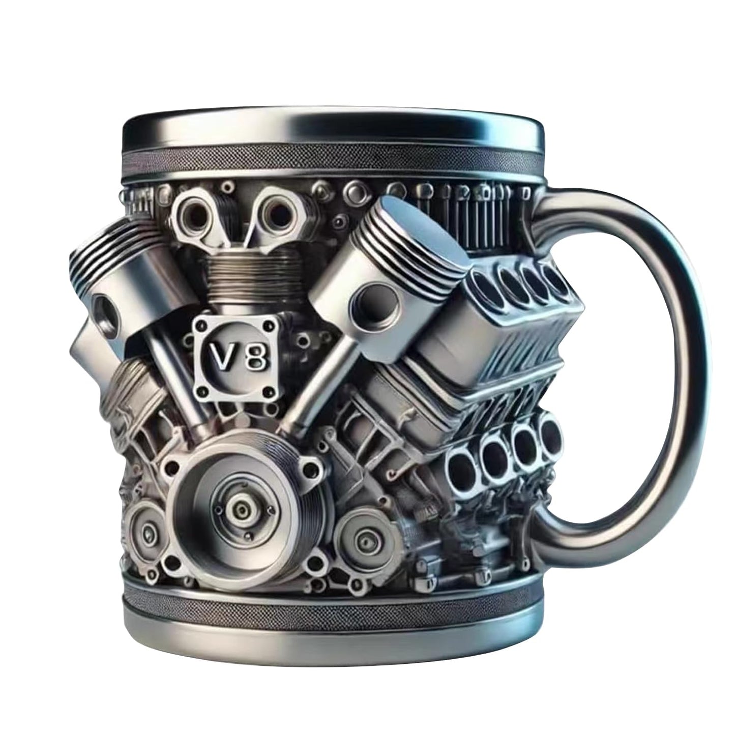 Personalized Stainless Steel Mug - V8 & V6 Engine Design,15oz Handcrafted Durable & Stylish, Perfect for Car Enthusiasts (V8)