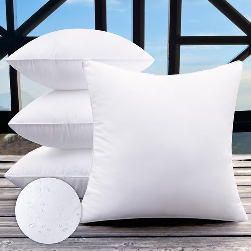 MCWPHLS 20x20 Outdoor Pillow Inserts Set of 4 Large Size Waterproof Square White DecorativeThrow Pillow Inserts for Indoor Couch Sofa Beds Cushions Outdoor Patio Furniture Cushions