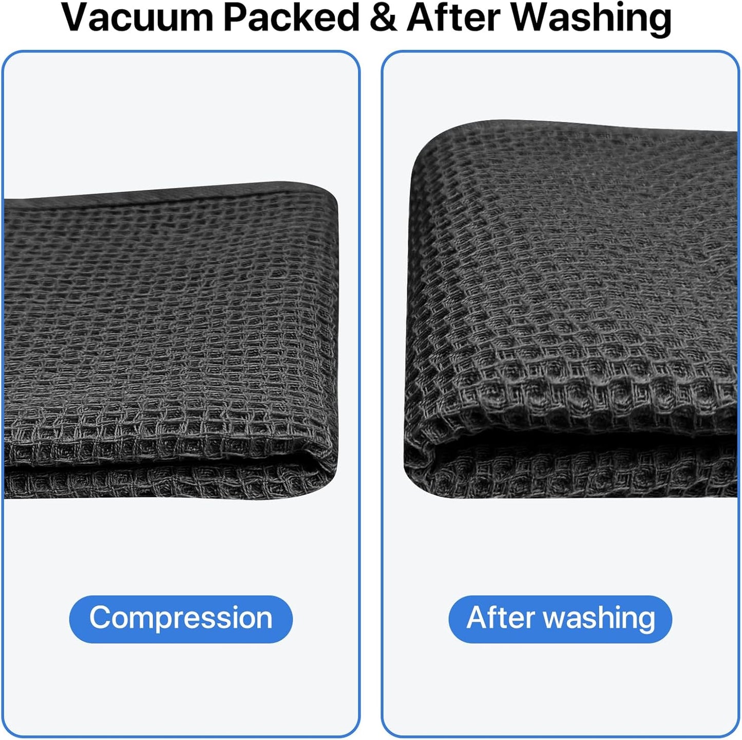 Skiennix 100% Cotton Waffle Weave Kitchen Towels - Ultra Soft & Absorbent, 6 Pack, 12x12 Inches | Black