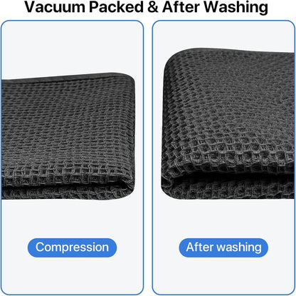 Skiennix 100% Cotton Waffle Weave Kitchen Towels - Ultra Soft & Absorbent, 6 Pack, 12x12 Inches | Black