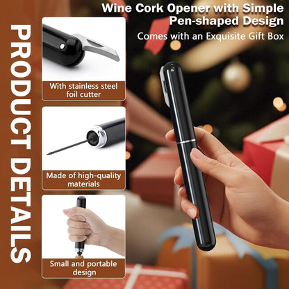 Wine Bottle Opener with Foil Cutter - NUCOKRS Air Pump Aeropop Corkscrew, Pen Style Opens in 3-7 Pumps, Effortless & No Damage to Cork, Compact Gift for Wine Lovers (Black)