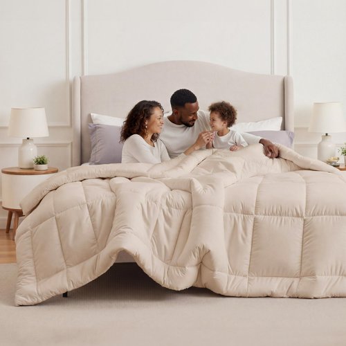 Bedsure Comforter Duvet Insert - Quilted Comforters Oversized King Size, All Season Duvet, GentleSoft Down Alternative Bedding, with 8 Tabs, Gifts for Women/Men, Beige, Oversized King 116 x 98 Inches