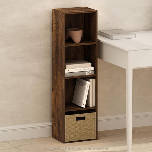 Furinno PASIR 4-Tier Modern Bookshelf - Easy Assembly Open Shelves for Living Room & Home Office | Amber Pine 9 x 12 x 42