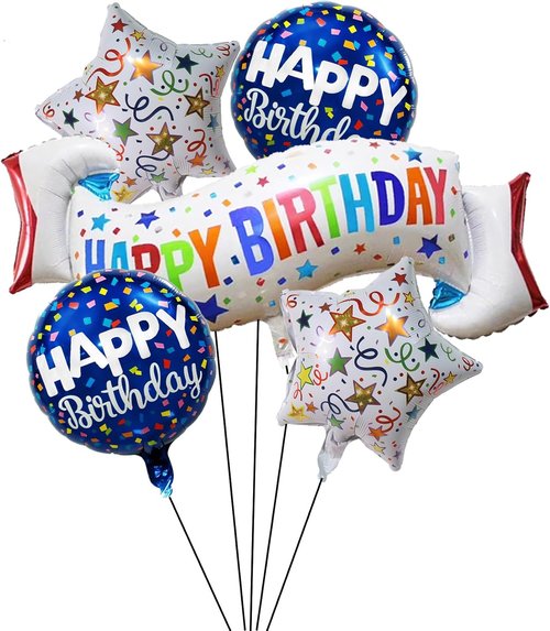Colorful Birthday Decoration Set - Happy Birthday Banner & Mylar Foil Balloons | 5PCS