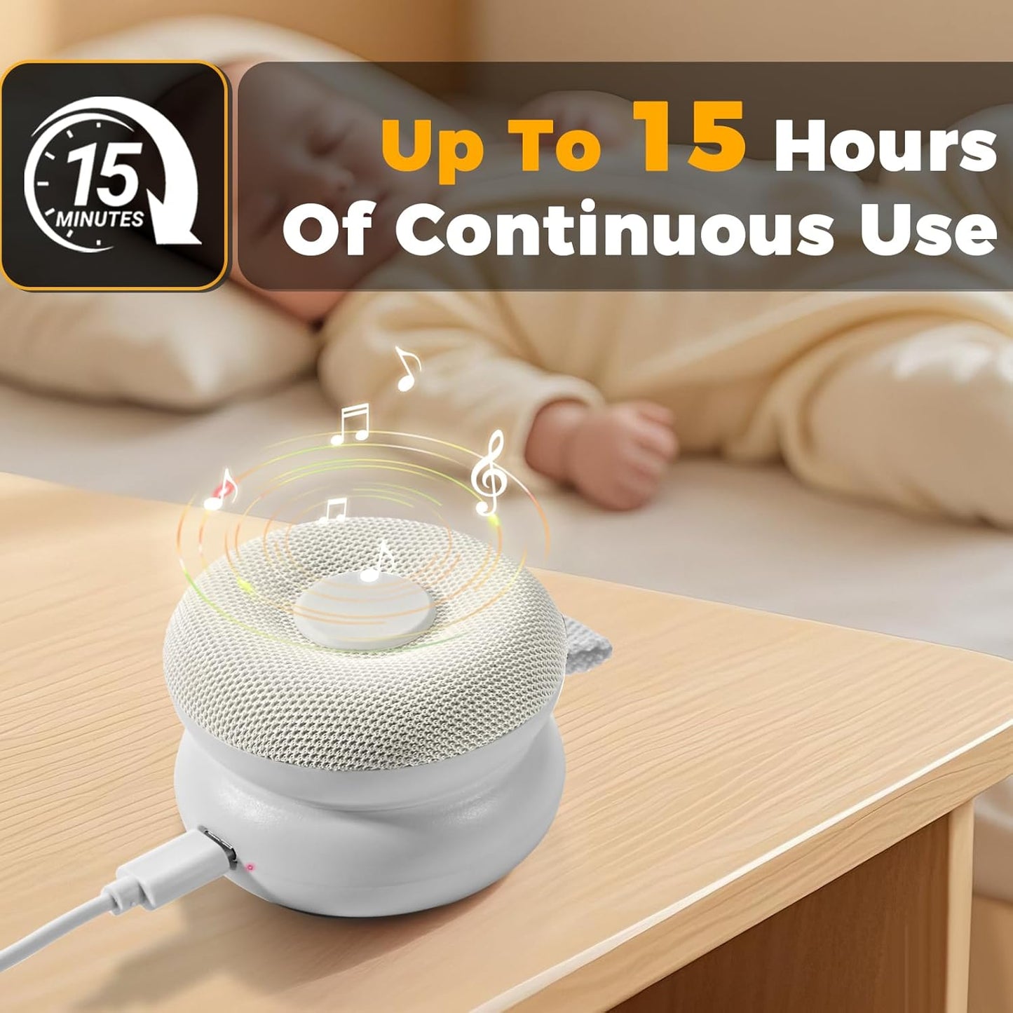 Portable Sound Machine - White Noise for Baby Sleep | 15 Soothing Sounds & 7 Color Night Light