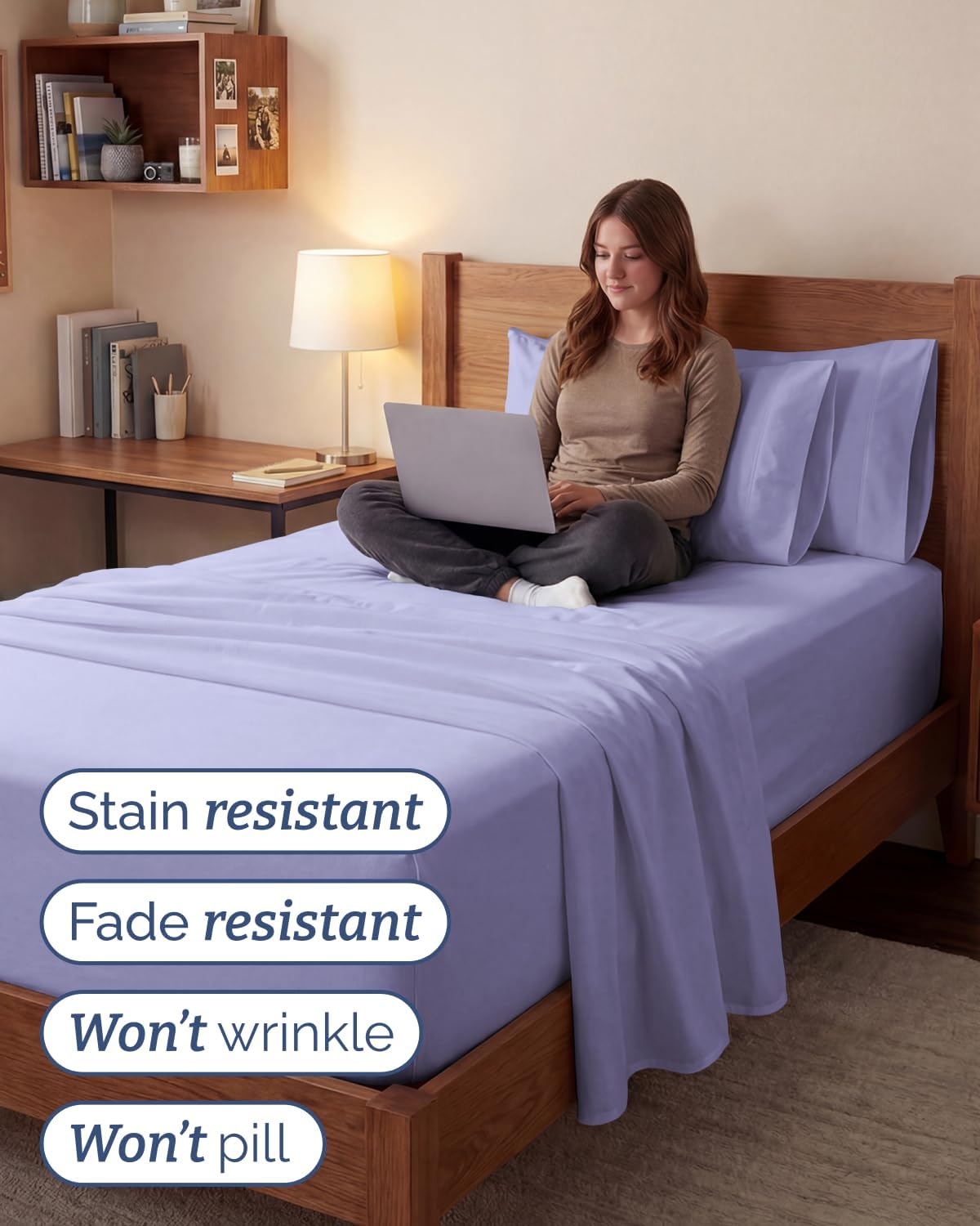 Skiennix Extra Deep Twin XL Sheet Set | 4-Piece Breathable Cooling Bedding - Soft, Wrinkle-Free Lavender