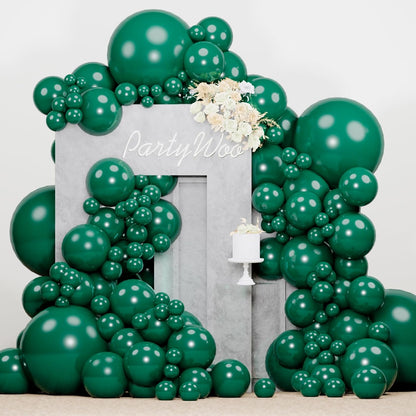 PartyWoo Pearl Dark Green Balloons - 140pcs Jungle Dinosaur Party Decoration Kit | 5-12 Inch Sizes