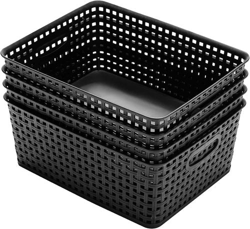 Eslite Plastic Storage Baskets - Organize Your Space | Pack of 4, 11" x 8.5" x 4.7", Black