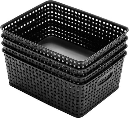 Eslite Plastic Storage Baskets - Organize Your Space | Pack of 4, 11" x 8.5" x 4.7", Black