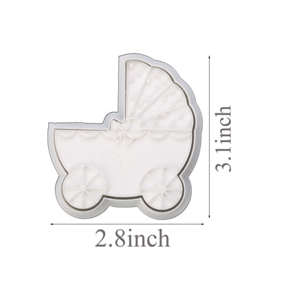 Mostop 3D Cookie Cutter with Baby Carriage Stampers Baby Shower Cake Mold Fondant Decorating Tools DIY Mold for Sugar Craft Baking Mould Kids' Birthday Party Kitchen Tools