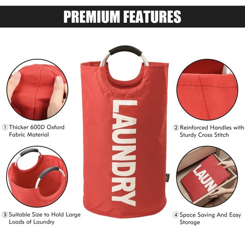 DOKEHOM 125L X-Large Collapsible Washing Laundry Basket Bag (7 Colors) for Bedroom, Fabric (Red, XL)