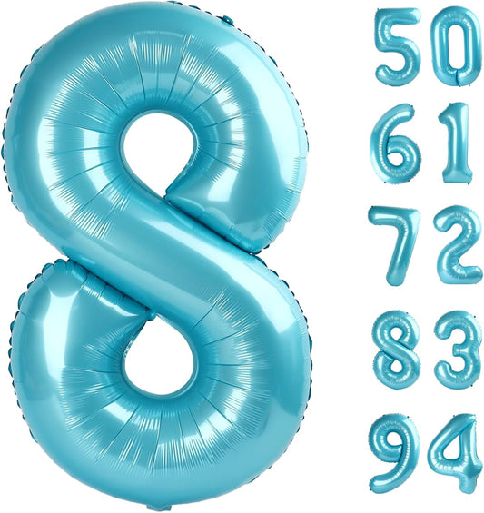 Pearlescent Blue Number 8 Balloon - 40 Inch Birthday Decorations for Boys & Girls