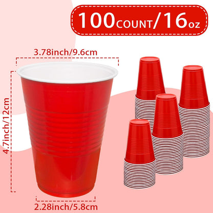 Red Plastic Cups - 16 oz Disposable Party Cups for Birthdays, Picnics & Easter | 100 Count
