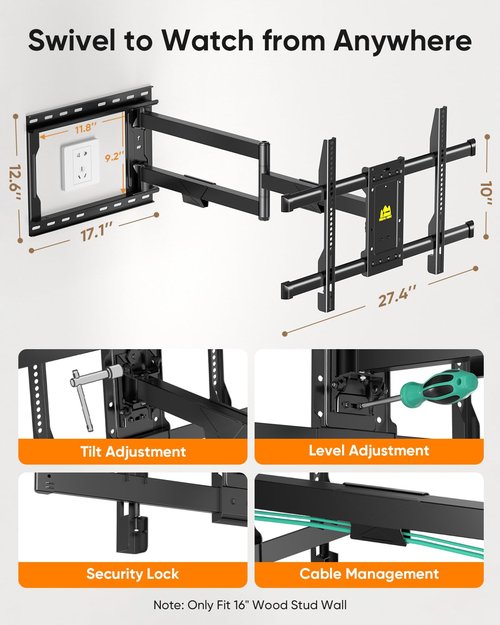 FORGING MOUNT Corner TV Mount Long Arm TVs Wall Mount for Most 37-75 Inch Flat Curved TVs, 30 Inch Long Extension TV Mount Swivel, Tilt, Full Motion Articulating Arms Max VESA 600x400mm up to 99lbs