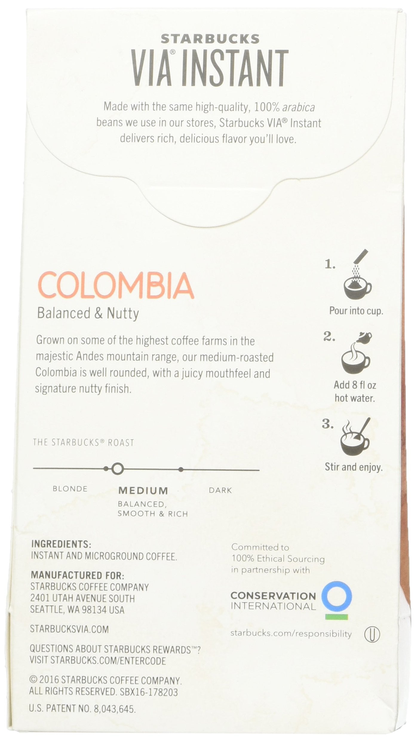 Starbucks VIA Colombia Coffee, 8ct (Pack of 2)