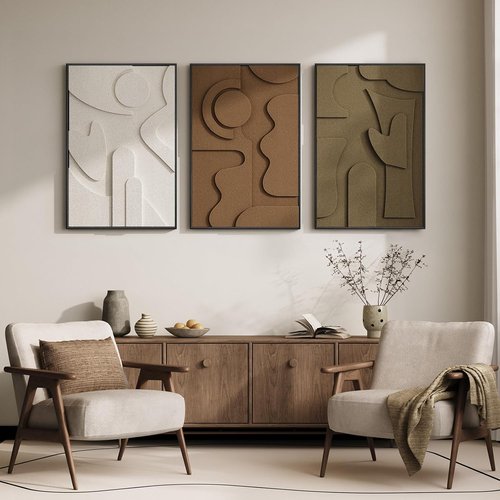 Large Framed 3D Textured Abstract Wall Art - Modern Geometric Decor for Living Room | 24x36 In