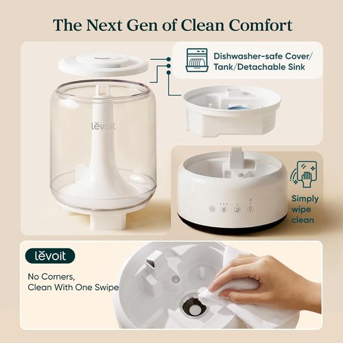 LEVOIT Humidifier - 4.2L Top Fill Design for Large Rooms | 42-Hour Runtime, Quiet Cool Mist, Easy to Clean, White