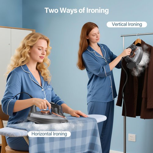 IRONDAY Steam Iron for Clothes with LCD Screen, 1700W Iron Non-Stick Ceramic Soleplate, Auto Shutoff, Self-Cleaning, Anti-Drip, Steam Burst, Spray Mist 10.14oz Water Tank Ironing Clothes for Home,Grey