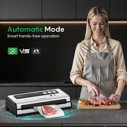 FRESKO Automatic Vacuum Sealer - 95 kPa Suction Power | Compact Food Sealer Kit with 10 Bags