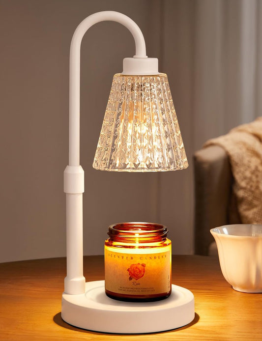 White Crystal Candle Warmer Lamp with Timer, Dimmable Candle Warmer for Jar Candles, Height Adjustable Wax Melts Warmer, Birthday Gifts for Women Mom, House Warming Gifts New Home Decor