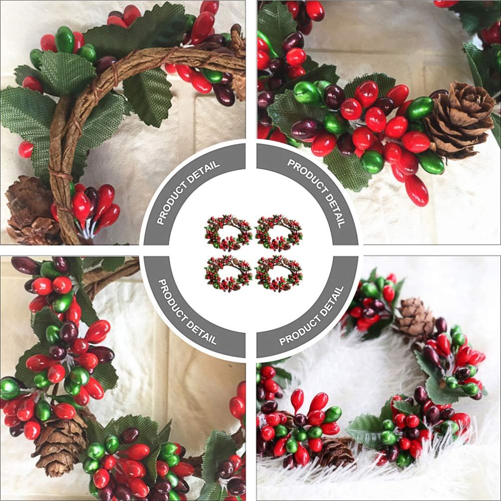 PRETYZOOM Christmas Candle Rings - 4Pcs Artificial Berry Mini Wreaths for Pillar Candles | Rustic Holiday Decor