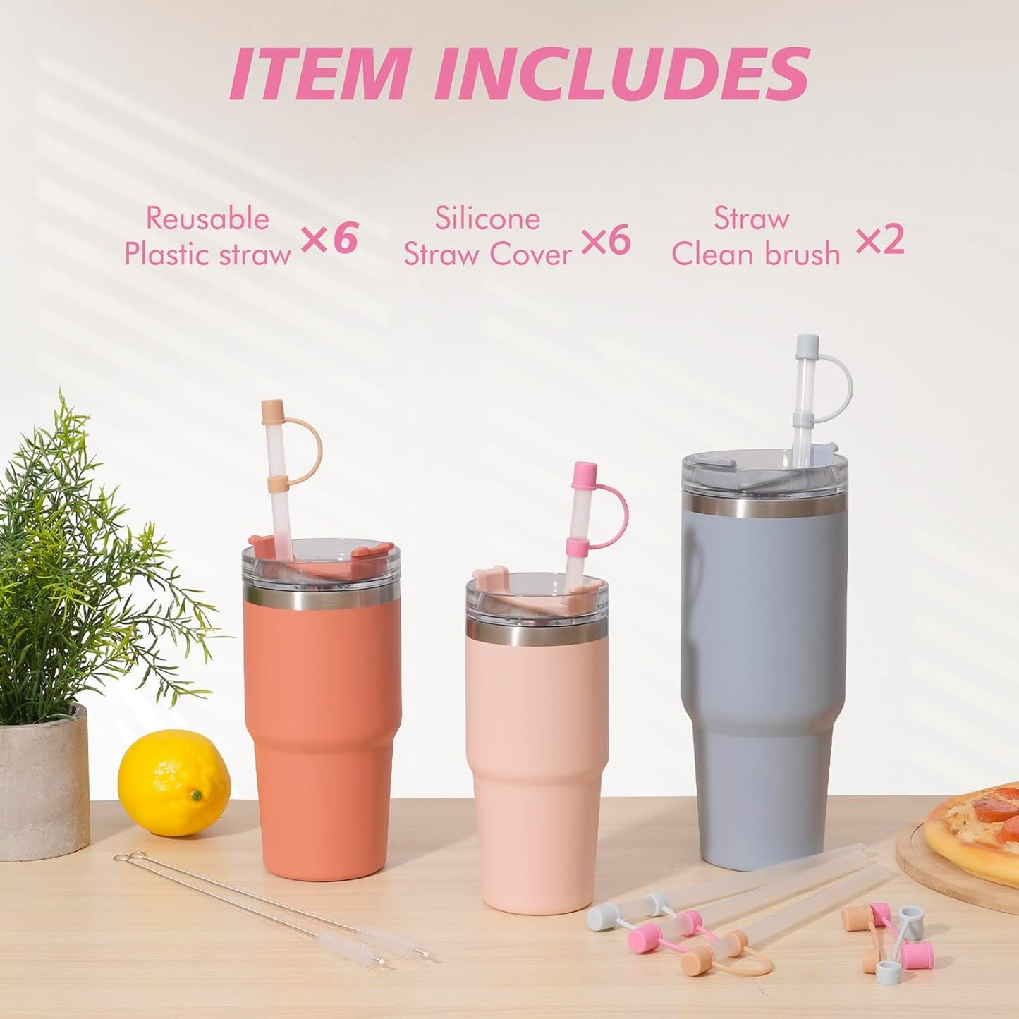 Stanley 6 Reusable Straws with Cover Cap - Perfect Replacement for 40oz Tumbler Accessories