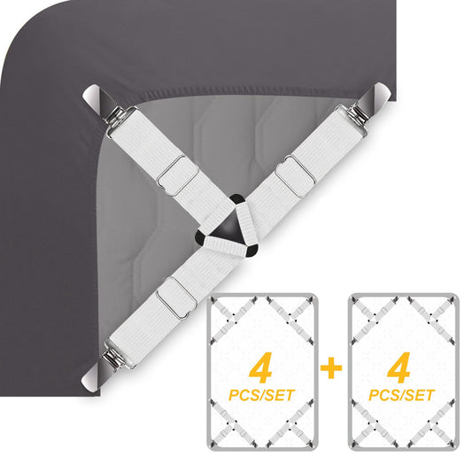 Ultrashang Bed Sheet Straps Fasteners: 2-Set White Elastic Triangle Adjustable Fitted Sheets Holder Clips Suspenders Grippers for Crib Mattress Pad