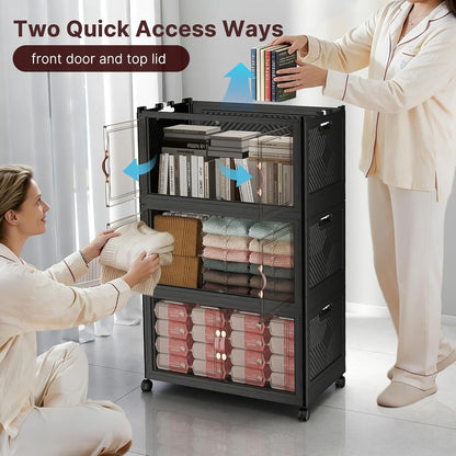 UAMFURI Stackable Storage Bins - 720QT Lockable Storage Cabinet with Lids & Wheels | Extra Large Black Drawers for Home & Office