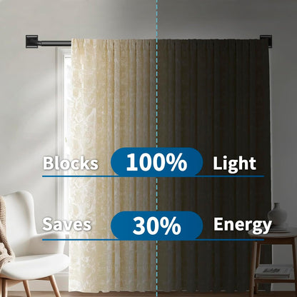 Skiennix Heavy Duty Black Curtain Rods - Adjustable 28-48 Inch French Return Design for Room Darkening