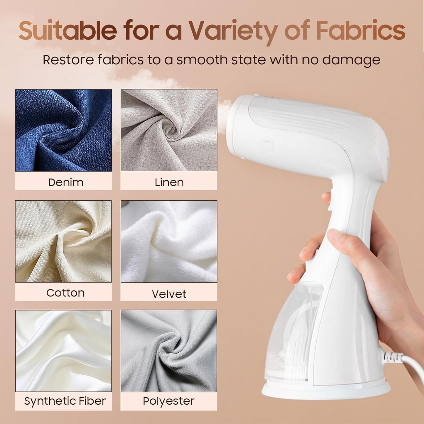 Skiennix Portable Handheld Clothes Steamer - 1350W Rapid Heating, Large Capacity, Fast Wrinkle Remover for Travel