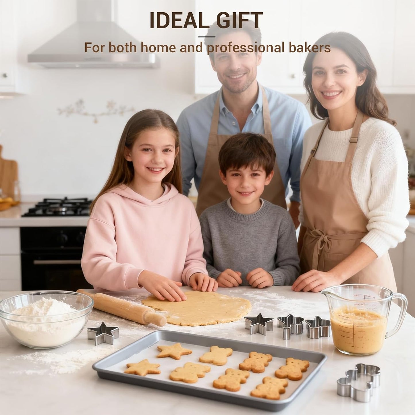 Ammeloo 22-Piece Non-Stick Baking Pans Set - Stackable Bakeware with Oven Mitts & Utensils | Gray & Stone Black
