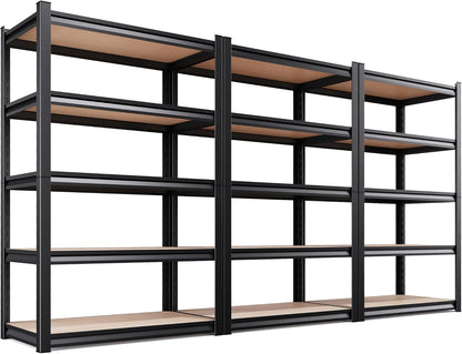 **Regine Switzerland Heavy Duty Garage Shelving | Set of 3 Adjustable 5-Tier Metal Storage Units 78"x46"x20"**