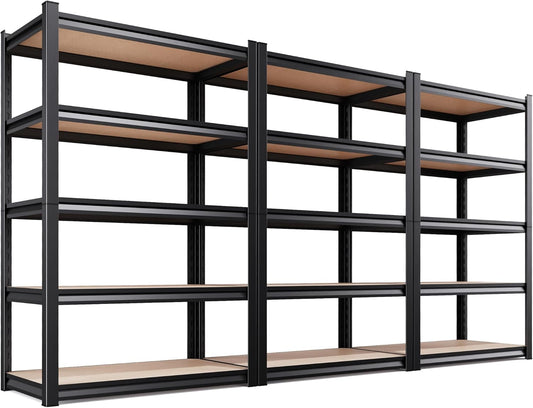 **Regine Switzerland Heavy Duty Garage Shelving | Set of 3 Adjustable 5-Tier Metal Storage Units 78"x46"x20"**