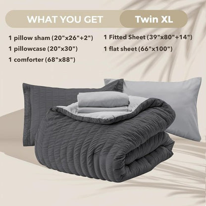 HYMOKEGE Twin XL Comforter Set - All-Season Luxury 5-Piece Bedding Set in Dark Grey/Light Grey