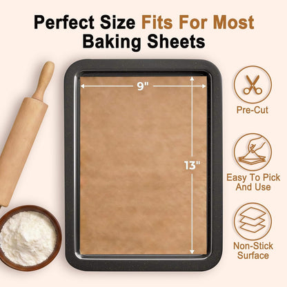 Parchment Paper Sheets - 9x13 Inch Non-Stick Unbleached Baking Paper | 100 Precut Sheets for Cookies, Bread & Cakes