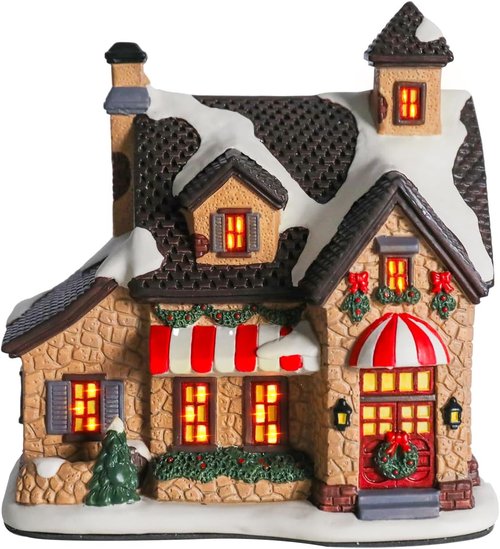 Bdor Christmas Village House - LED Lighted Bakery Decoration for Festive Home Decor | Multicolored