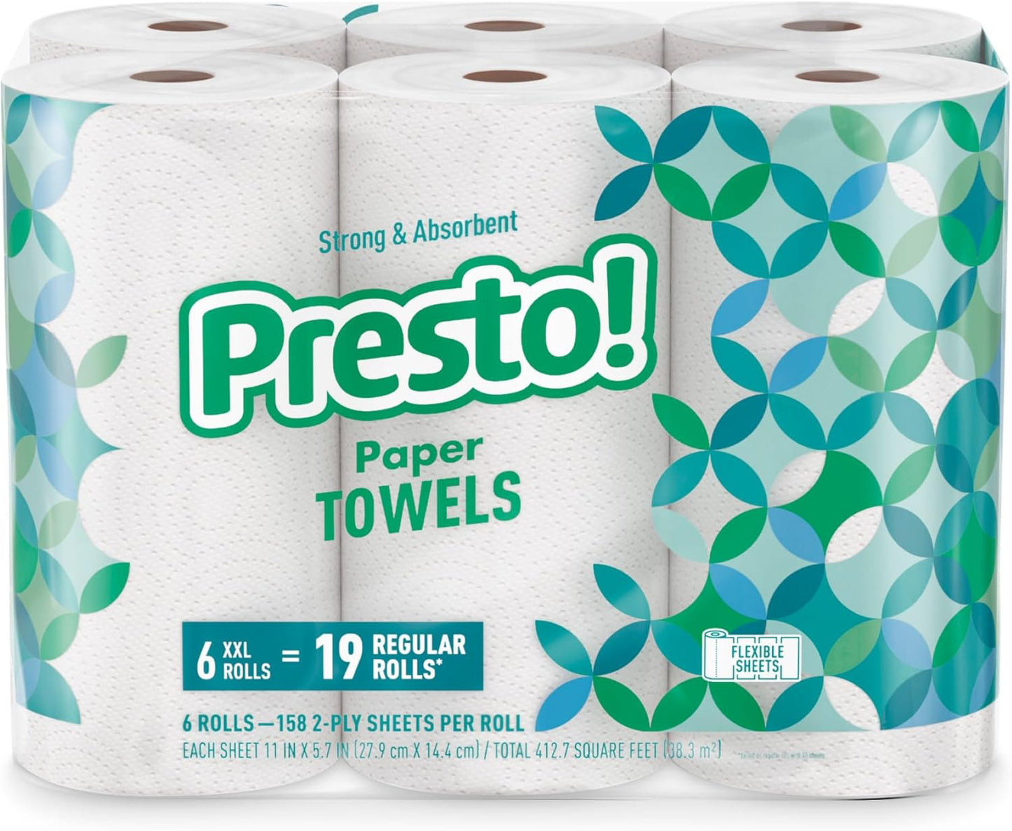 Presto! Ultra-Strong Premium Paper Towels - Flex-a-Size, 158 Sheets per Huge Roll | 12 Rolls (2 Packs of 6)
