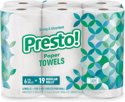 Presto! Ultra-Strong Premium Paper Towels - Flex-a-Size, 158 Sheets per Huge Roll | 12 Rolls (2 Packs of 6)