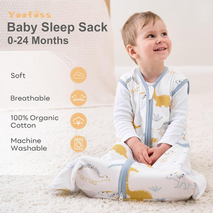 Yoofoss Baby Sleep Sack | 100% Organic Cotton Wearable Blanket for 12-18 Months | 3-Pack, Lightweight & Comfy