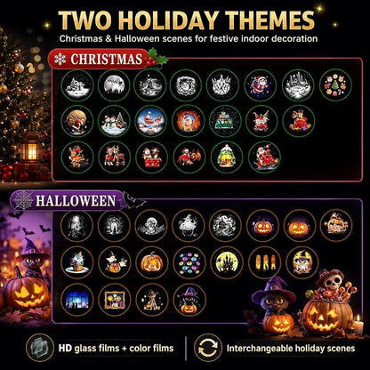 Halloween Projector Lights Indoor – Plug & Play with 14 Films, HD Glass & Color Films