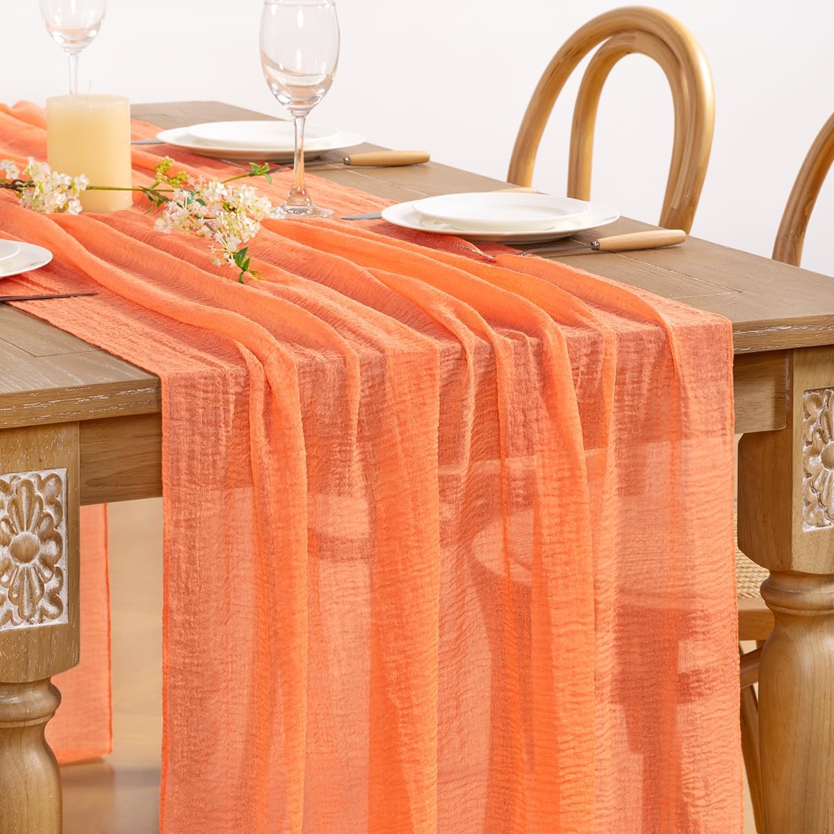 Orange Cheesecloth Table Runner 2-Pack | 120-Inch Boho Gauze for Rustic Wedding & Spring Decor