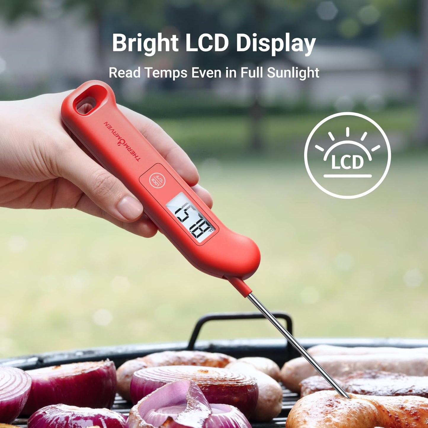 Professional Meat Thermometer - NIST Certified Accuracy ±0.5℉ | Instant Read, Waterproof, Auto-Rotate Display, Red