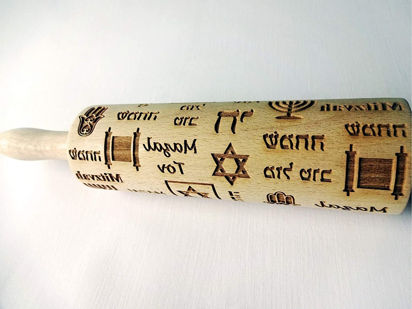 HANUKKAH Rolling pin Jewish holiday symbols laser engraved embossing dough roller for homemade cookies