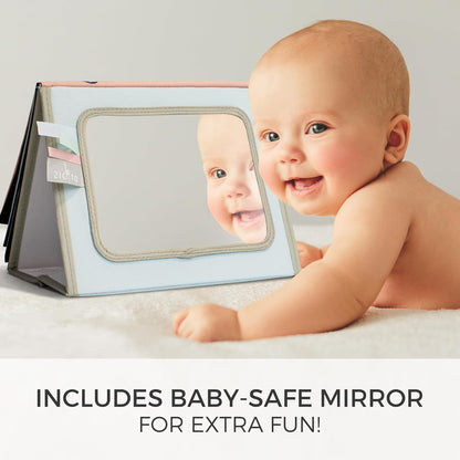 Skiennix Soft Tummy Time Book - High Contrast Montessori Toy with Safe Mirror & Crinkle Filling | Ideal for Newborn Development